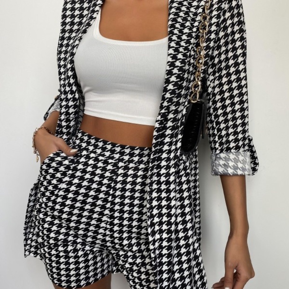 ChicMe Houndstooth Three Quarter length Blazer